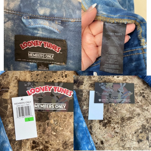 New Members Only Looney Tunes ACME Denim Jacket Bleach Tie Dye Acid Wash Large - Picture 11 of 16